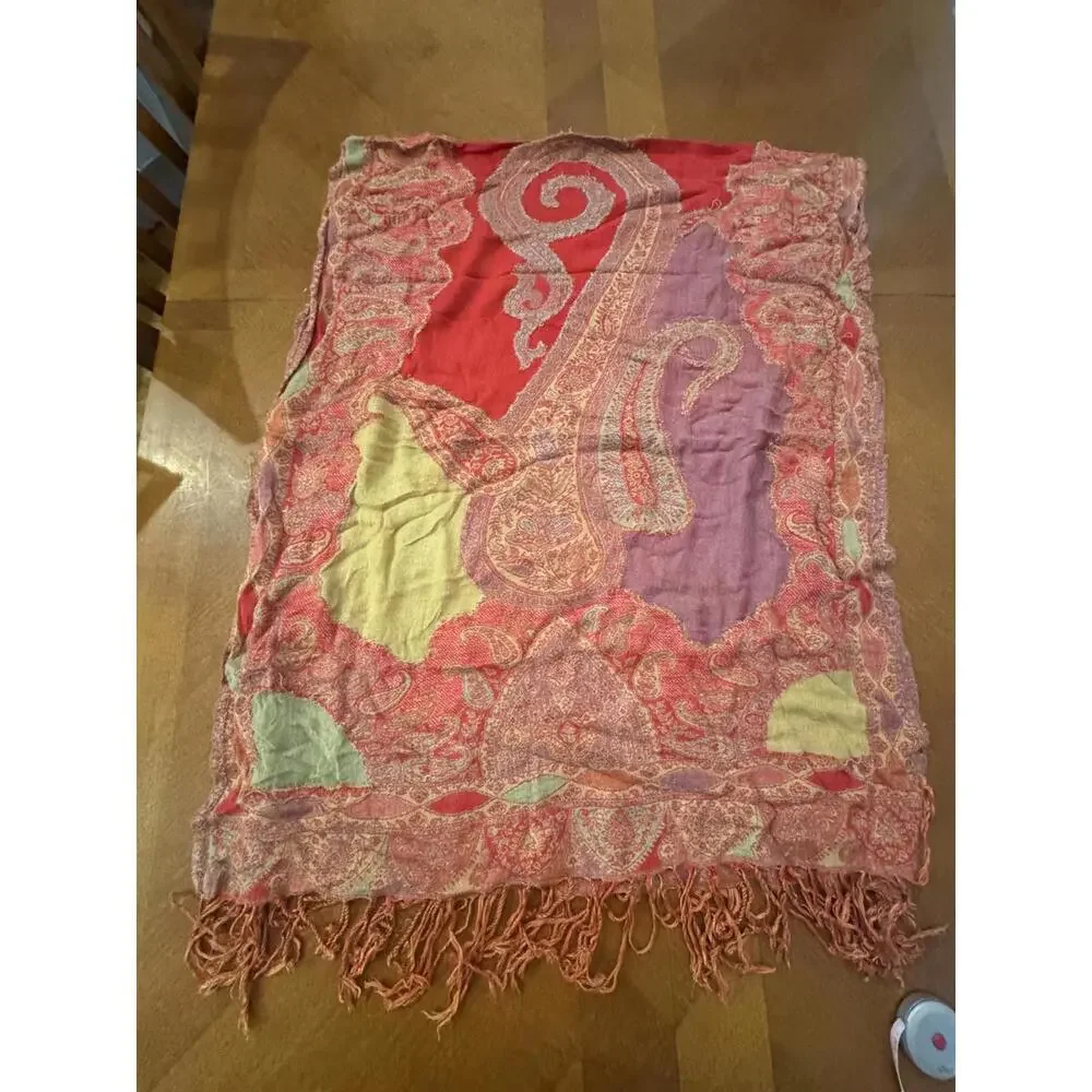 Colorful Paisley Patterned Scarf with Fringe Edges